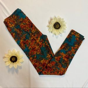 NEW Lularoe OS Teal/Orange Floral Print Leggings